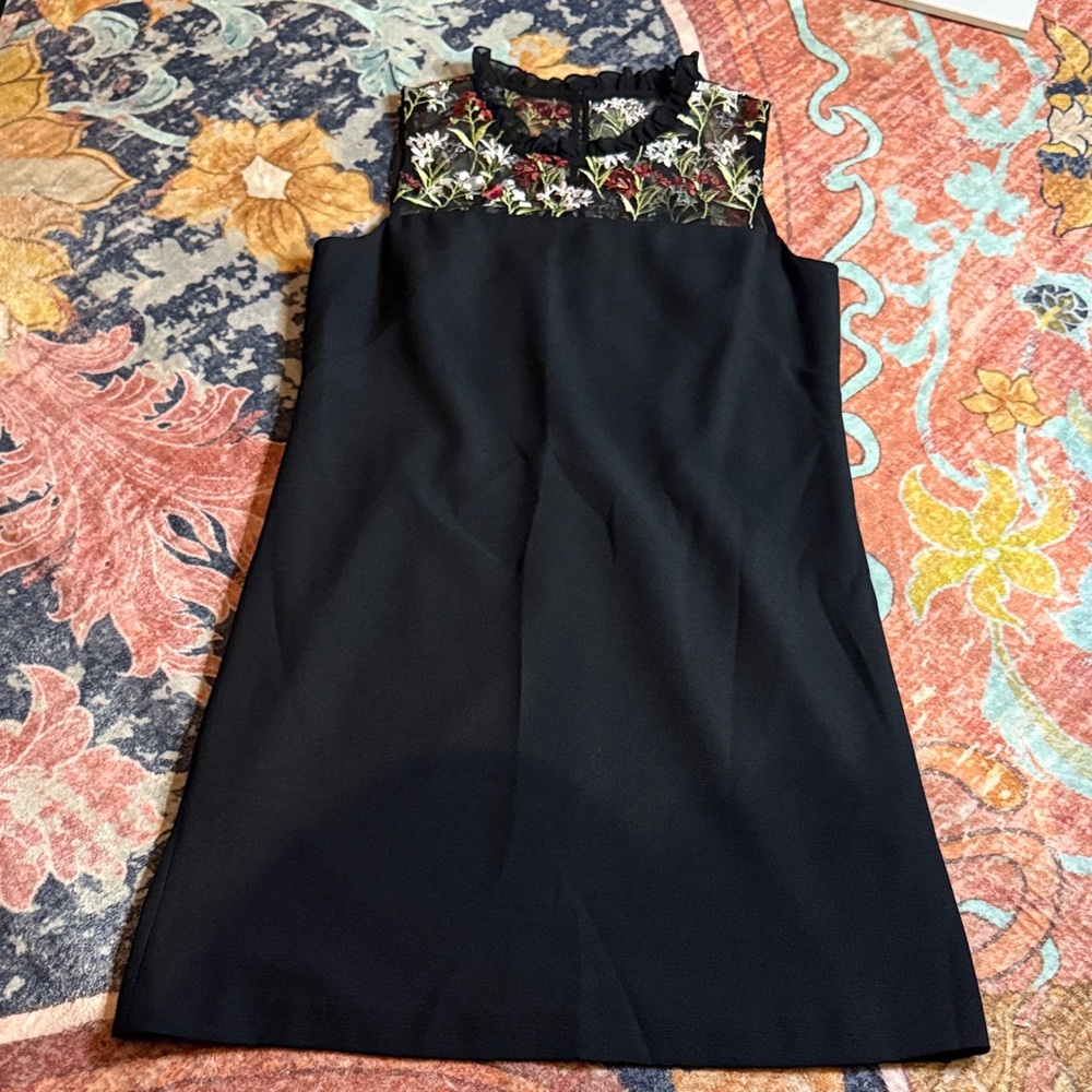 Karl Lagerfeld Black Midi Dress with Colorful Floral Detail